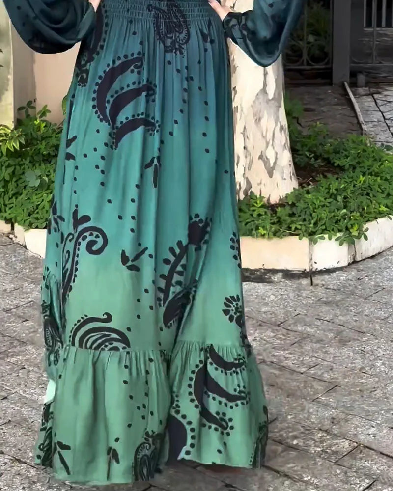 Bohemian resort V-neck printed dress