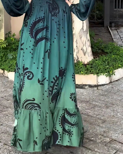 Bohemian resort V-neck printed dress