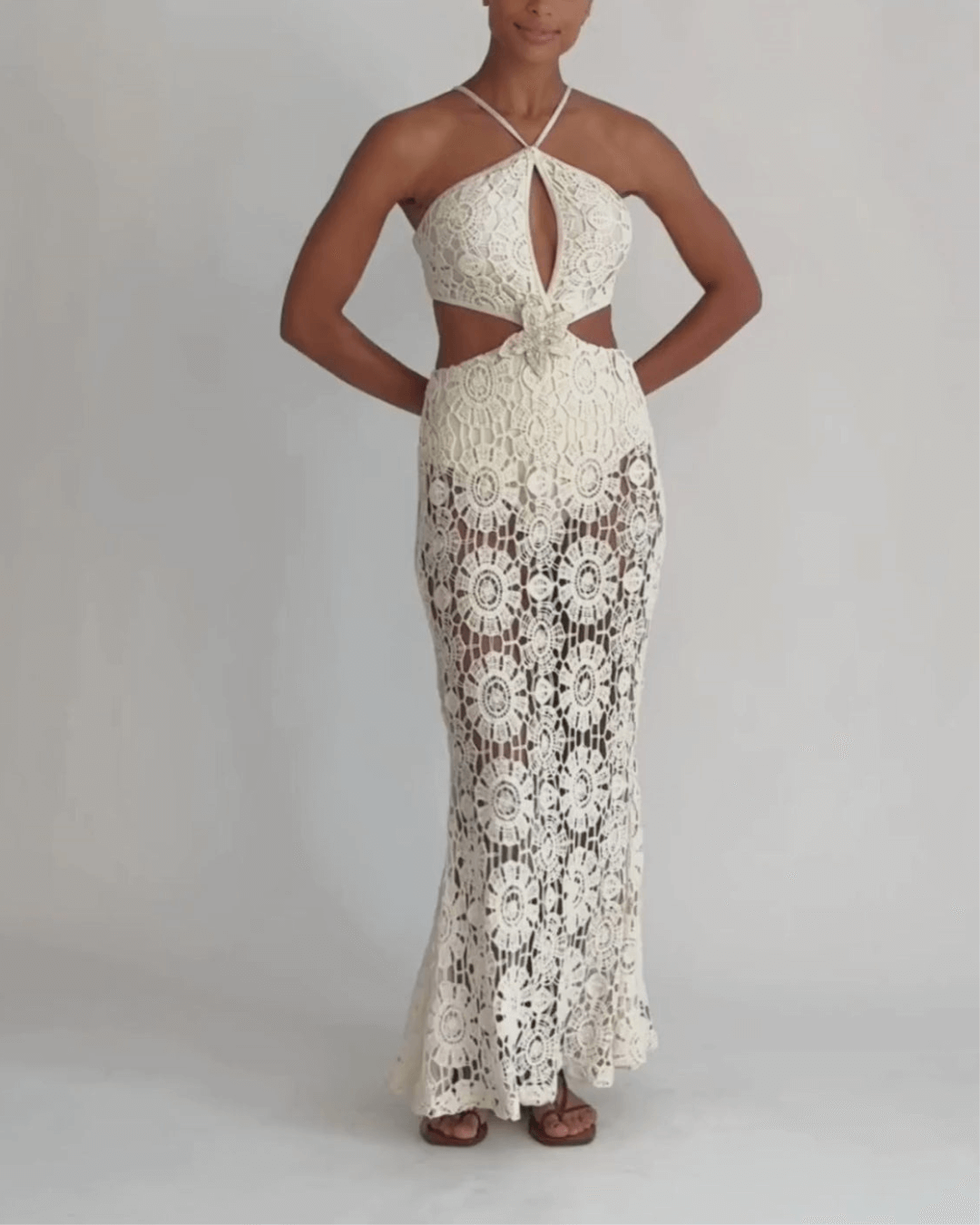 Embroidered Crochet Halterneck Dress