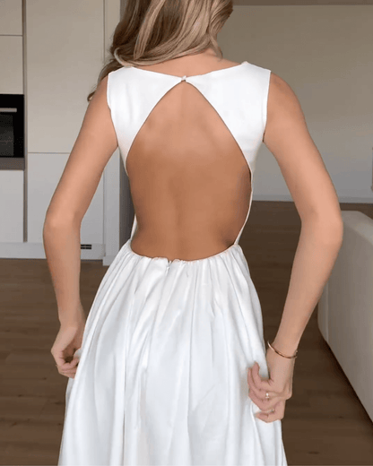 White Twill Sundress Midi Dress