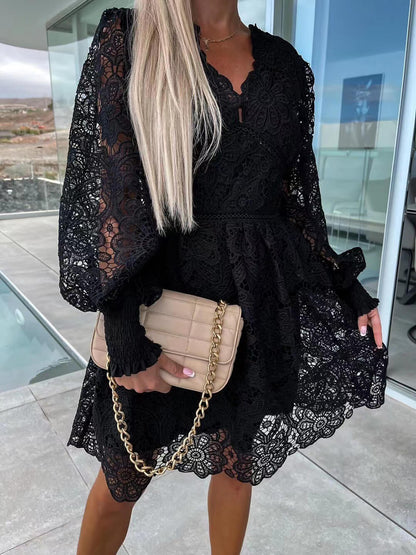 Sexy Hollow Lace Mini Dress