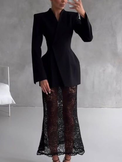 Elegant Lace Elastic Waist Skirt