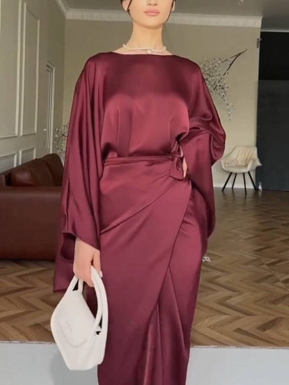 Minimalist Loose Shirt And Lace-up Skirt Suit