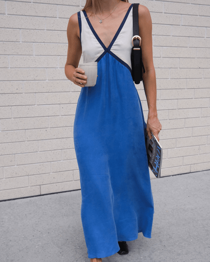 Chic V-neck contrasting color dress