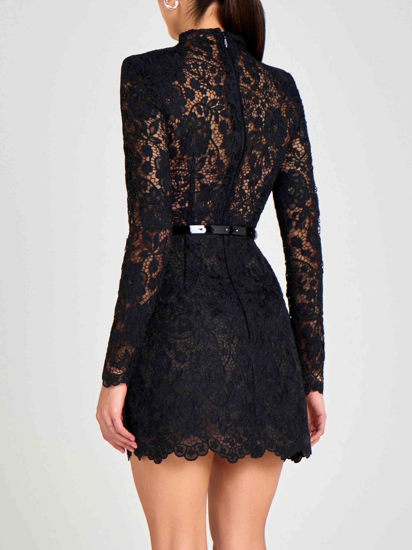 Elegant Floral Lace Long Sleeve Cutout Mini Dress