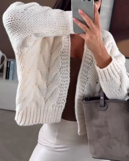 Chunky Cable Knit Cropped Cardigan Sweater