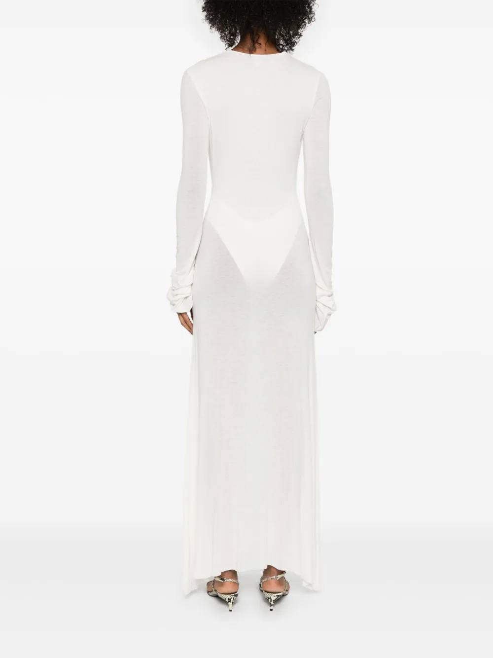 Deep V-neck Semi-transparent Long Sleeve Maxi Dress