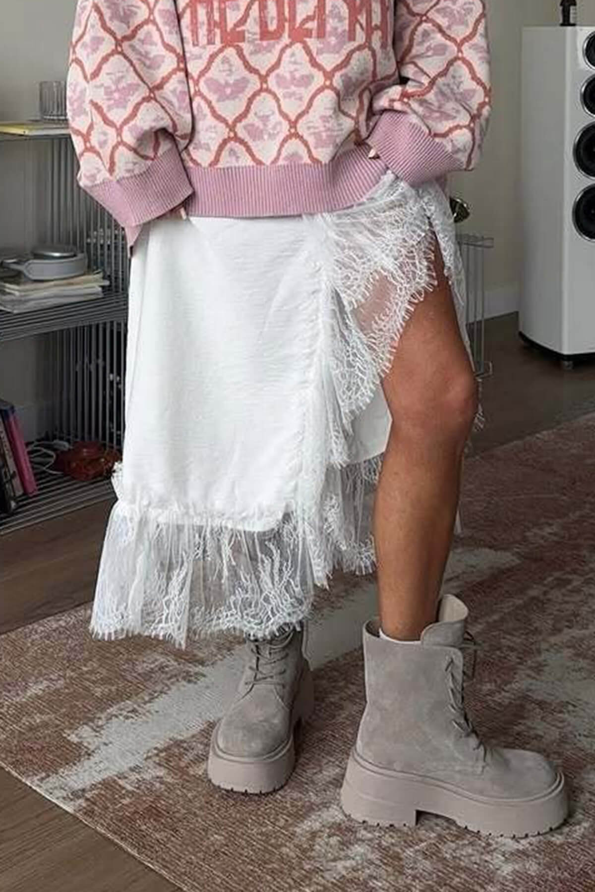 Casual Letter Diamond Print Crew Neck Long Sleeve Sweater