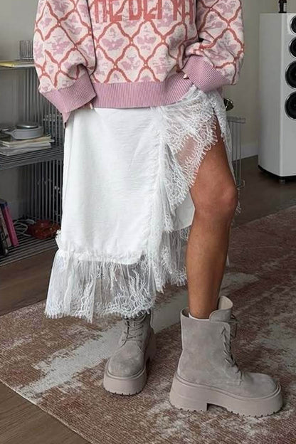 Casual Letter Diamond Print Crew Neck Long Sleeve Sweater