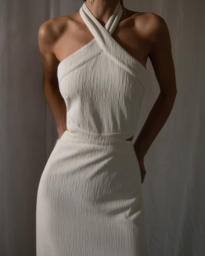 White Hanging Neck Dress