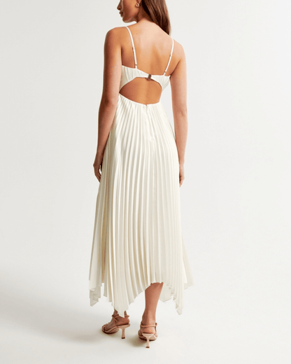 Clasp-Back Pleated Midi Dress
