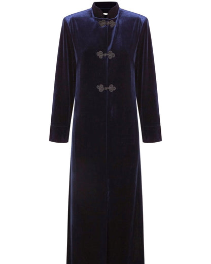 Vintage Velvet Frog Button Maxi Coat