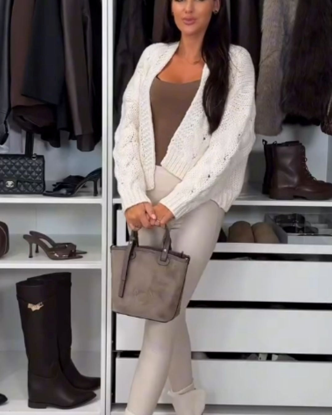 Chunky Cable Knit Cropped Cardigan Sweater