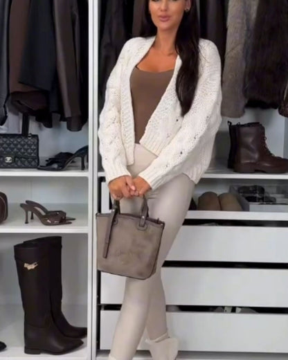 Chunky Cable Knit Cropped Cardigan Sweater