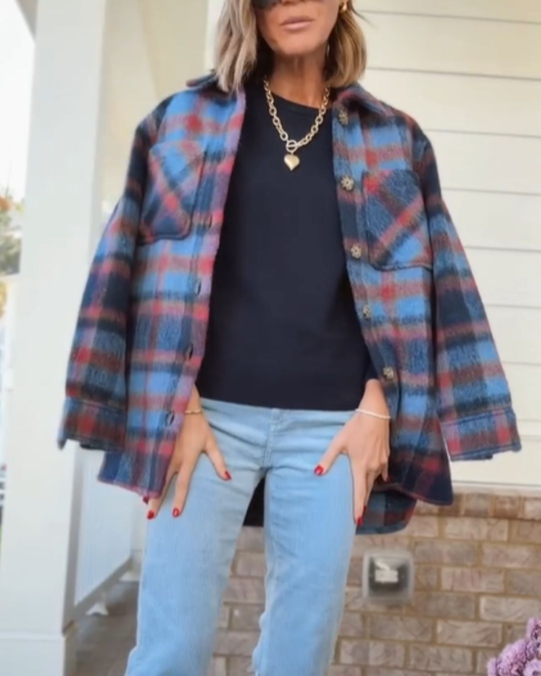 Blue & Red Colorblock Oversized Large Pockets Jacket