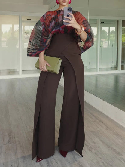 Elegant High-neck Cutout Abstract Print Bodysuit