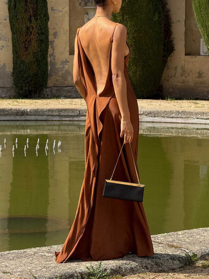 Sexy Elegant Satin Side High Slit Maxi Dress