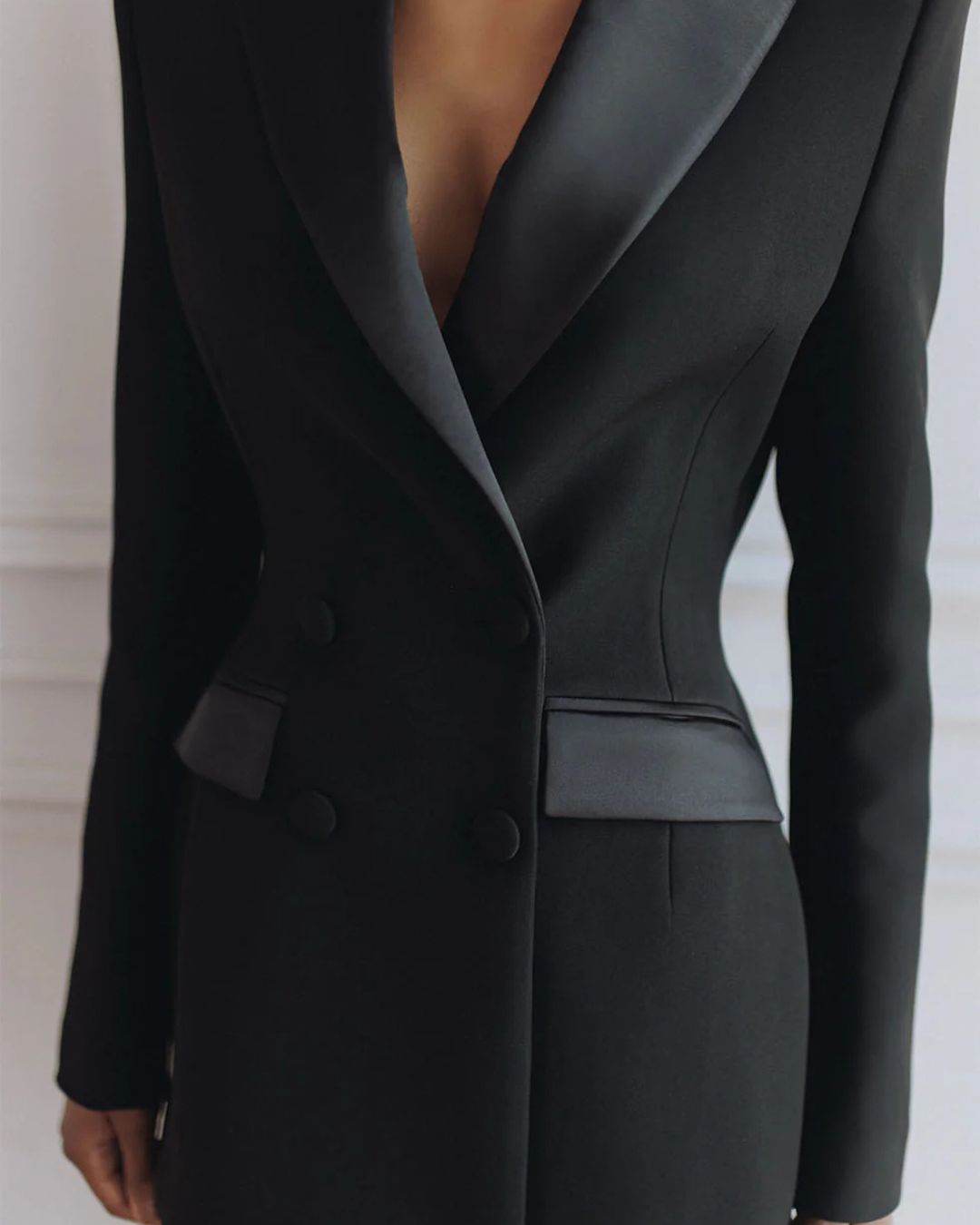 Black Double-Breasted Blazer Collar Mini Dress