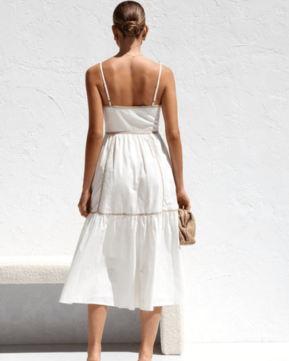 Contrast Taupe Trimming Midi Dress