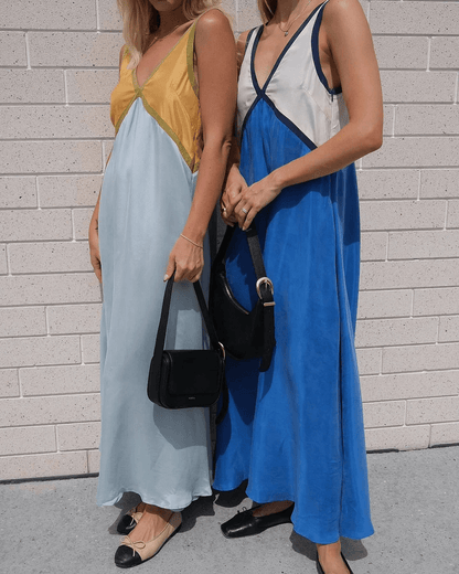 Chic V-neck contrasting color dress