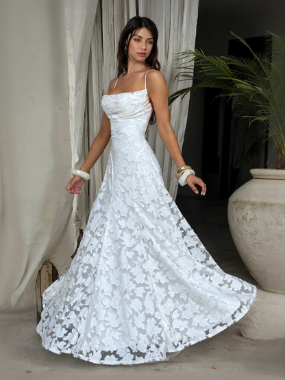 Elegant Floral Lace Spaghetti Strap Maxi Dress