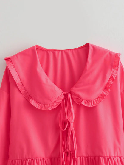 Solid Color Lace-Up Long Sleeve Cardigan Shirt