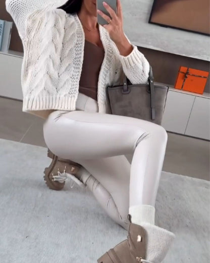 Chunky Cable Knit Cropped Cardigan Sweater