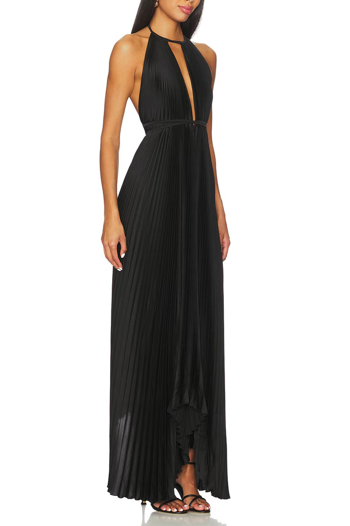 Bohemian Pleated Halter Neck Backless Tie-Waist Maxi Dress
