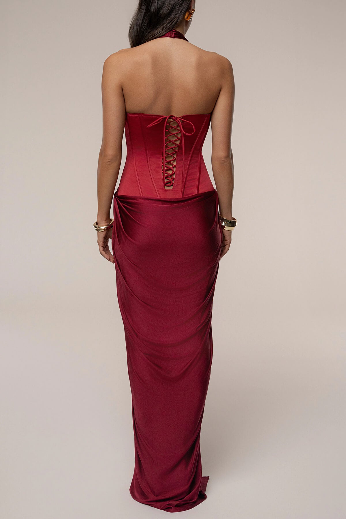 Exquisite Backless Draped Patchwork Maxi Dress