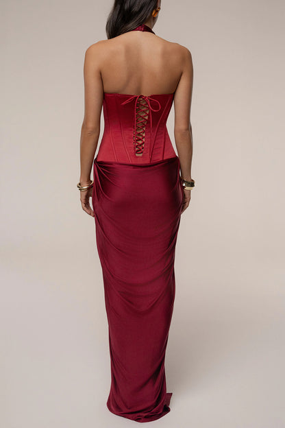 Exquisite Backless Draped Patchwork Maxi Dress