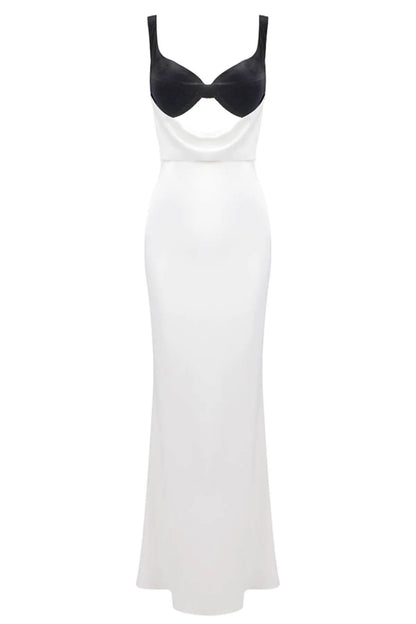 Elegant Colorblock Draped Bustier Maxi Dress