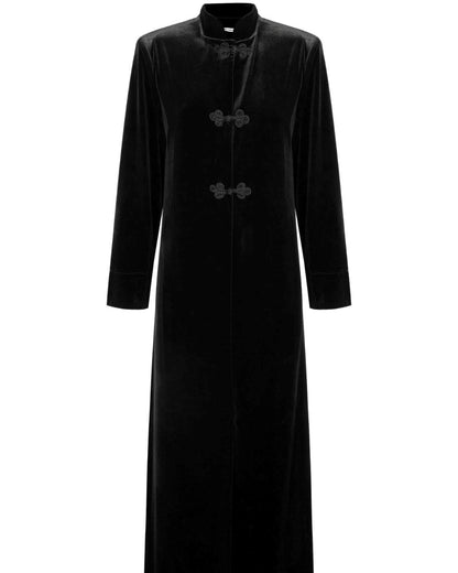 Vintage Velvet Frog Button Maxi Coat