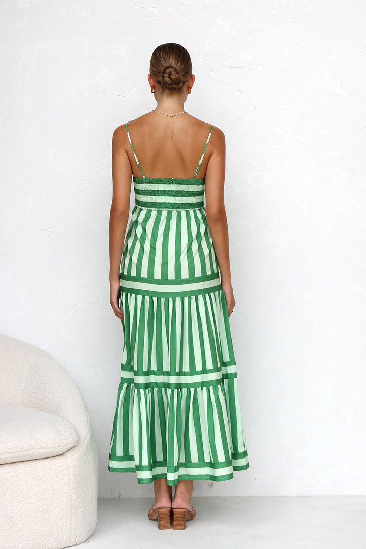 Multi Green Striped Maxi Dress