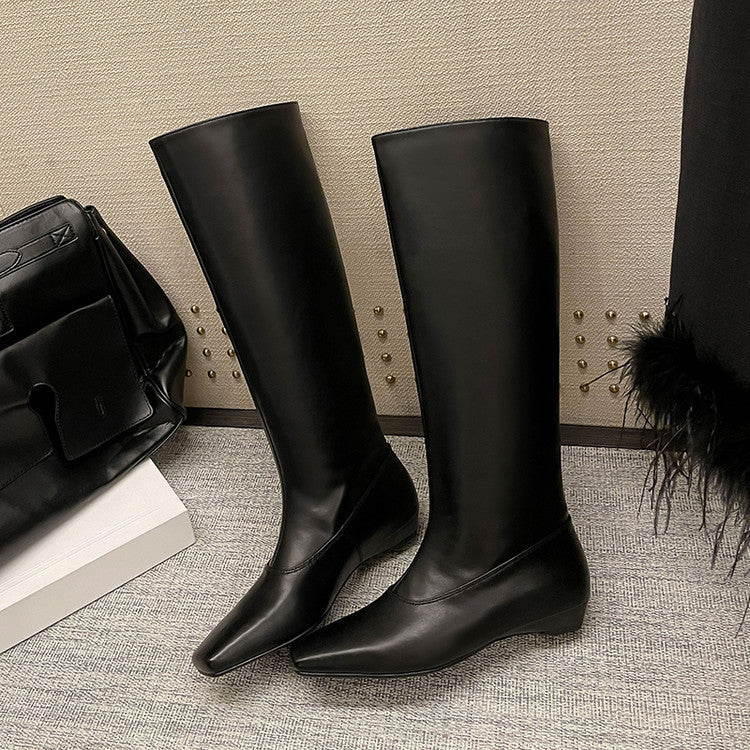 European and American style versatile low heel but knee boots women's 2025 autumn and winter square head one pedal sleeve fashion boots women's boots