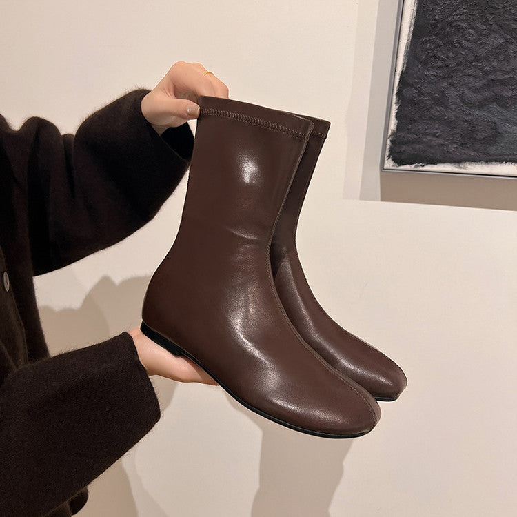 2025 autumn and winter new two kinds of tube height and thin versatile fashion boots women's round head side zipper inner height increasing boots long boots short boots