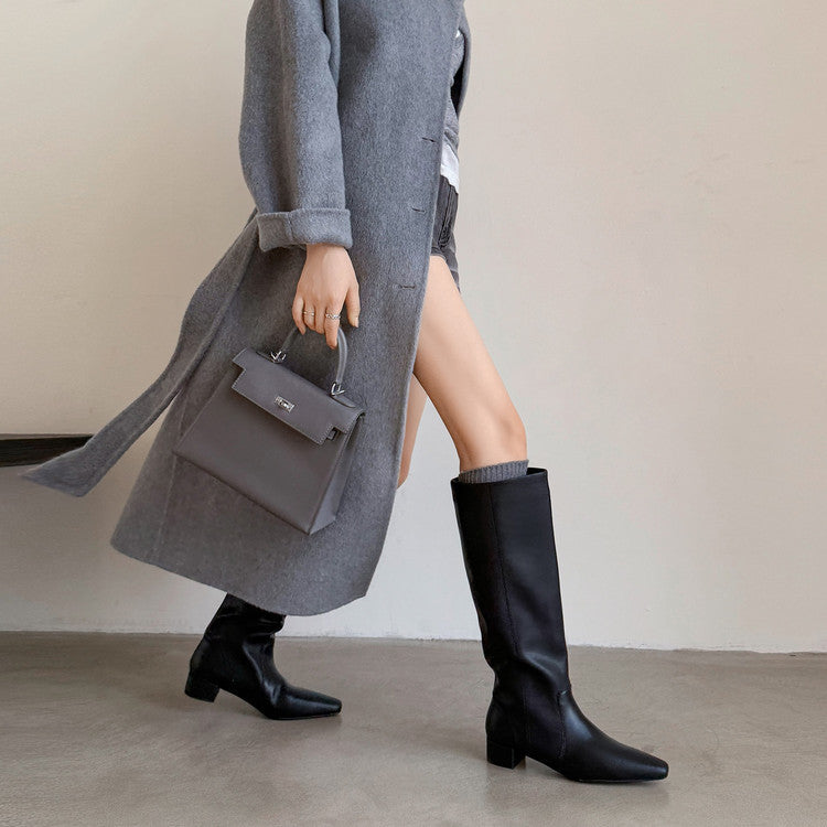 European and American style versatile temperament medium heel boots women's 2025 autumn and winter new square head fashion sleeve thick heel fashion boots