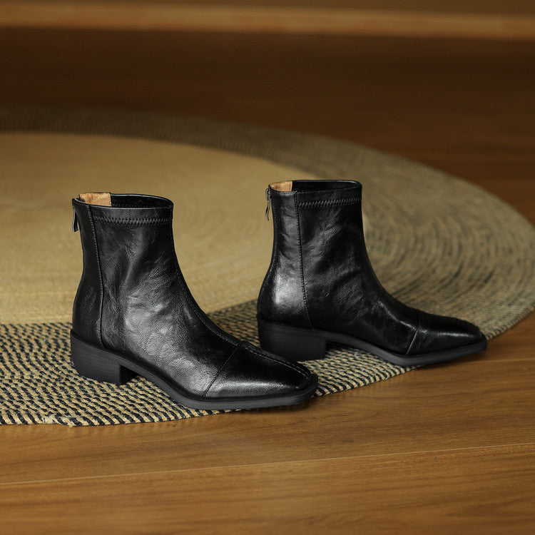 Retro style medium heel commuting comfortable small short boots women's 2025 autumn and winter new square head rear zipper thick heel fashion women's boots