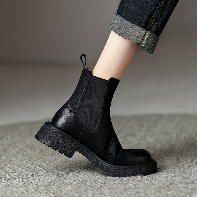 British retro style medium heel Chelsea boots children's autumn and winter new round head versatile sleeve thick heel short boots women's boots