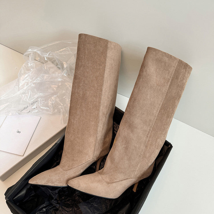 2025 autumn and winter new Spice Girl pointed high-heeled temperament boots women's European and American fashion sleeve sexy stiletto fashion boots