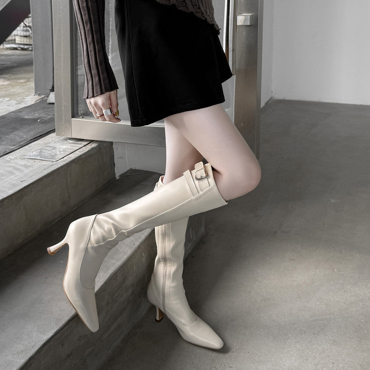 Skinny temperament, thin heels but knee boots for women's 2025 autumn and winter new elegant square head side zipper high heel fashion boots