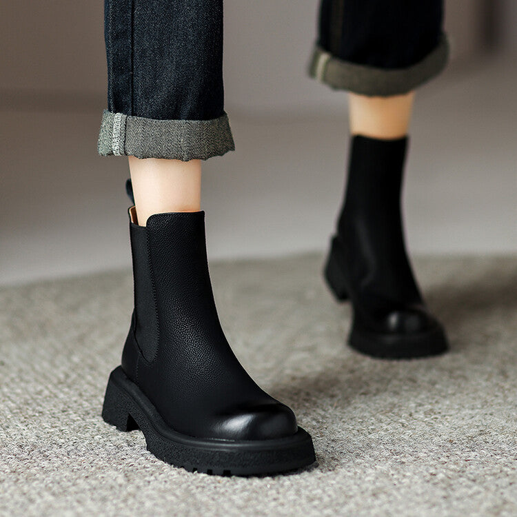 British retro style medium heel Chelsea boots children's autumn and winter new round head versatile sleeve thick heel short boots women's boots