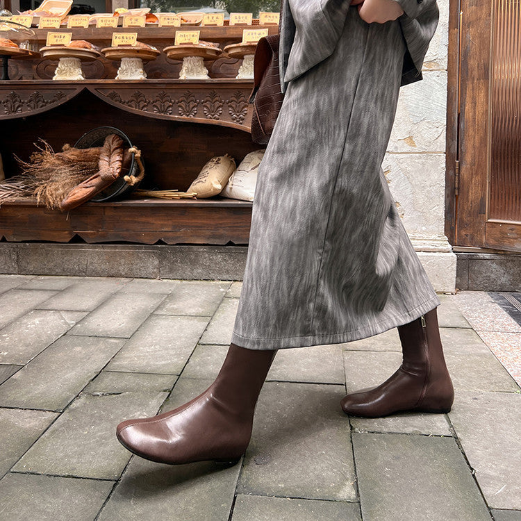 2025 autumn and winter new two kinds of tube height and thin versatile fashion boots women's round head side zipper inner height increasing boots long boots short boots