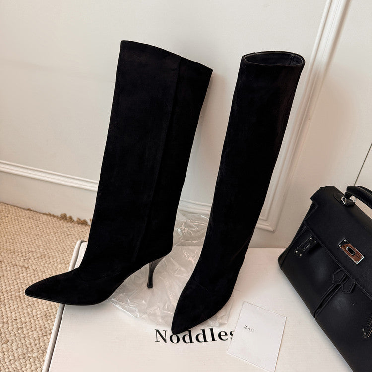 2025 autumn and winter new Spice Girl pointed high-heeled temperament boots women's European and American fashion sleeve sexy stiletto fashion boots