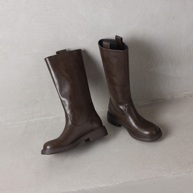 British style versatile thick heel knight boots women's 2025 autumn and winter new round head one pedal middle heel but knee long boots