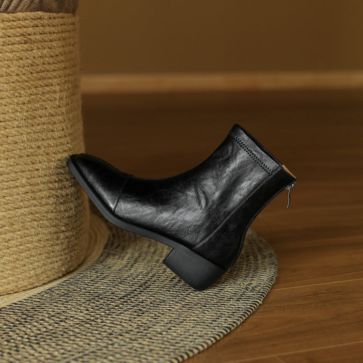 Retro style medium heel commuting comfortable small short boots women's 2025 autumn and winter new square head rear zipper thick heel fashion women's boots