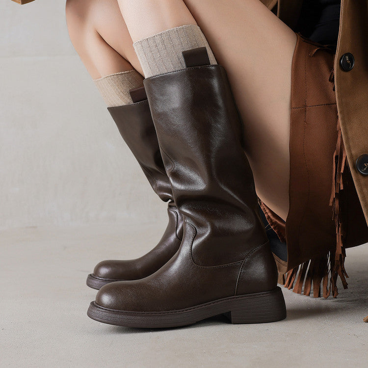 British style versatile thick heel knight boots women's 2025 autumn and winter new round head one pedal middle heel but knee long boots