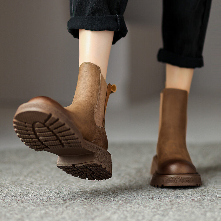 British retro style medium heel Chelsea boots children's autumn and winter new round head versatile sleeve thick heel short boots women's boots