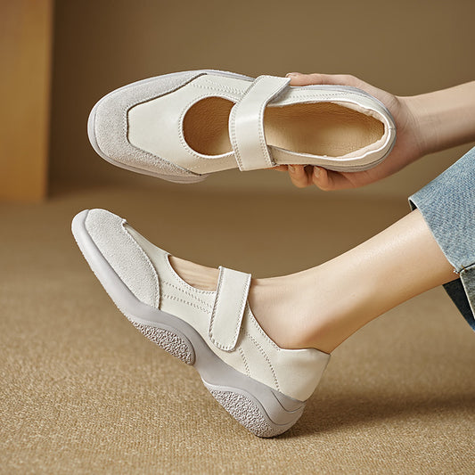 Versatile platform sports style silver Mary Jane single shoes women's 2025 spring and autumn Velcro retro splicing light mouth women's shoes