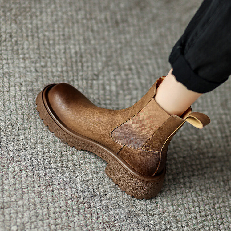 British retro style medium heel Chelsea boots children's autumn and winter new round head versatile sleeve thick heel short boots women's boots