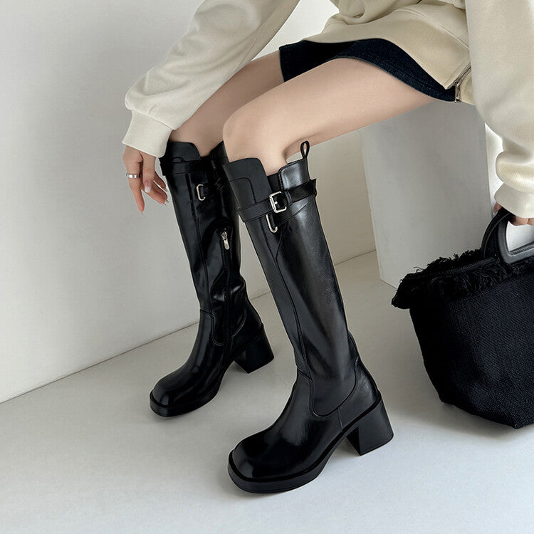 European and American trendy thick heel knight boots women's 2024 autumn and winter new products round head versatile and thin but knee high heel boots